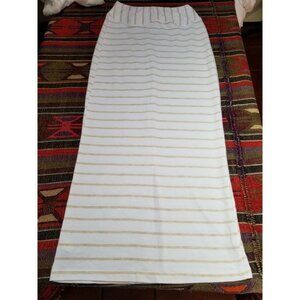 Testament Womens Large Back-Split Striped Straight Maxi Skirt White USA